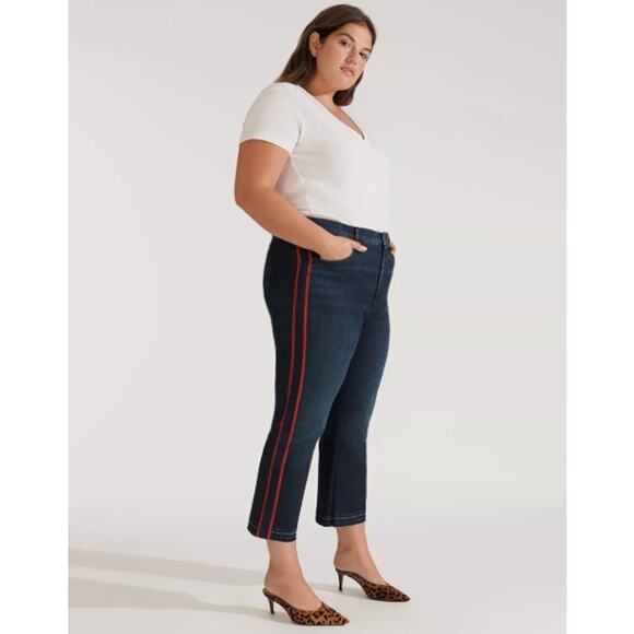 Veronica Beard Carolyn High-Rise Baby-Boot Jean Midnight Wash Tux Stripe Sz 29/8 - Picture 1 of 11